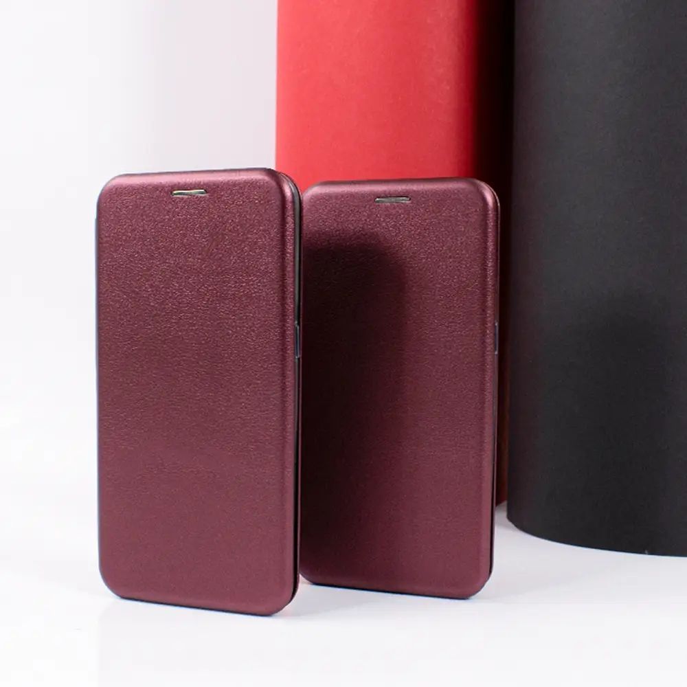 Чехол книжка Premium кожаный Xiaomi Redmi 10A Бордовый