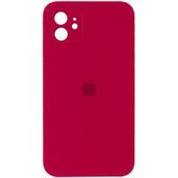 Чехол Silicone Case Full Camera Square Iphone 11 (Розово Красный/ Rose Red)