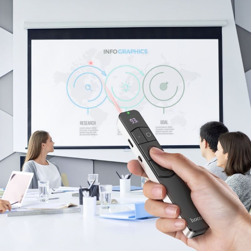 Лазерна указка-презентер HOCO GM202 Smart 2,4 ГГц для презентацій з USB-приймачем та LED-дисплеєм, срібляста