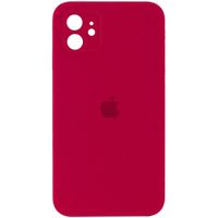 Чехол Silicone Case Full Camera Square Iphone 12 (Розово Красный/ Rose Red)