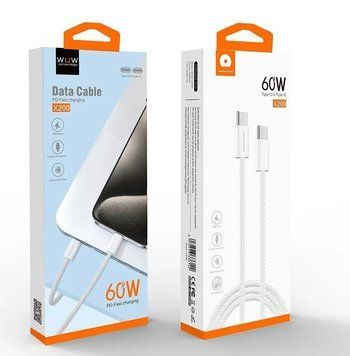 Кабель USB-C WUW X200 USB-C - Type-C 60W PD Тканина Білий